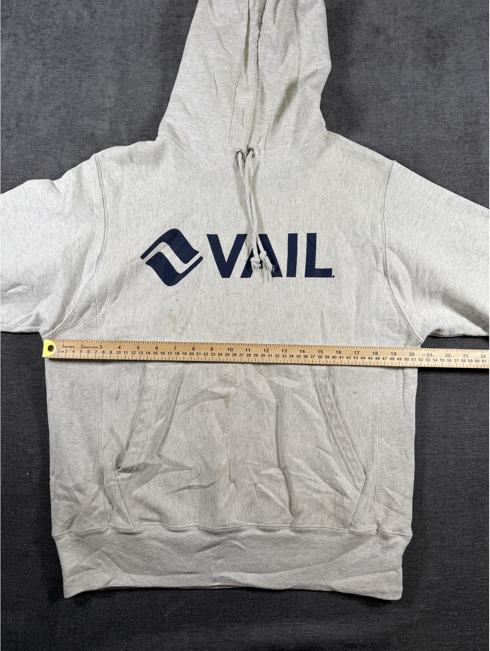 Vail Light Gray Pullover Hoodie with Front Pocket and Logo Size Small - Picture 3 of 12